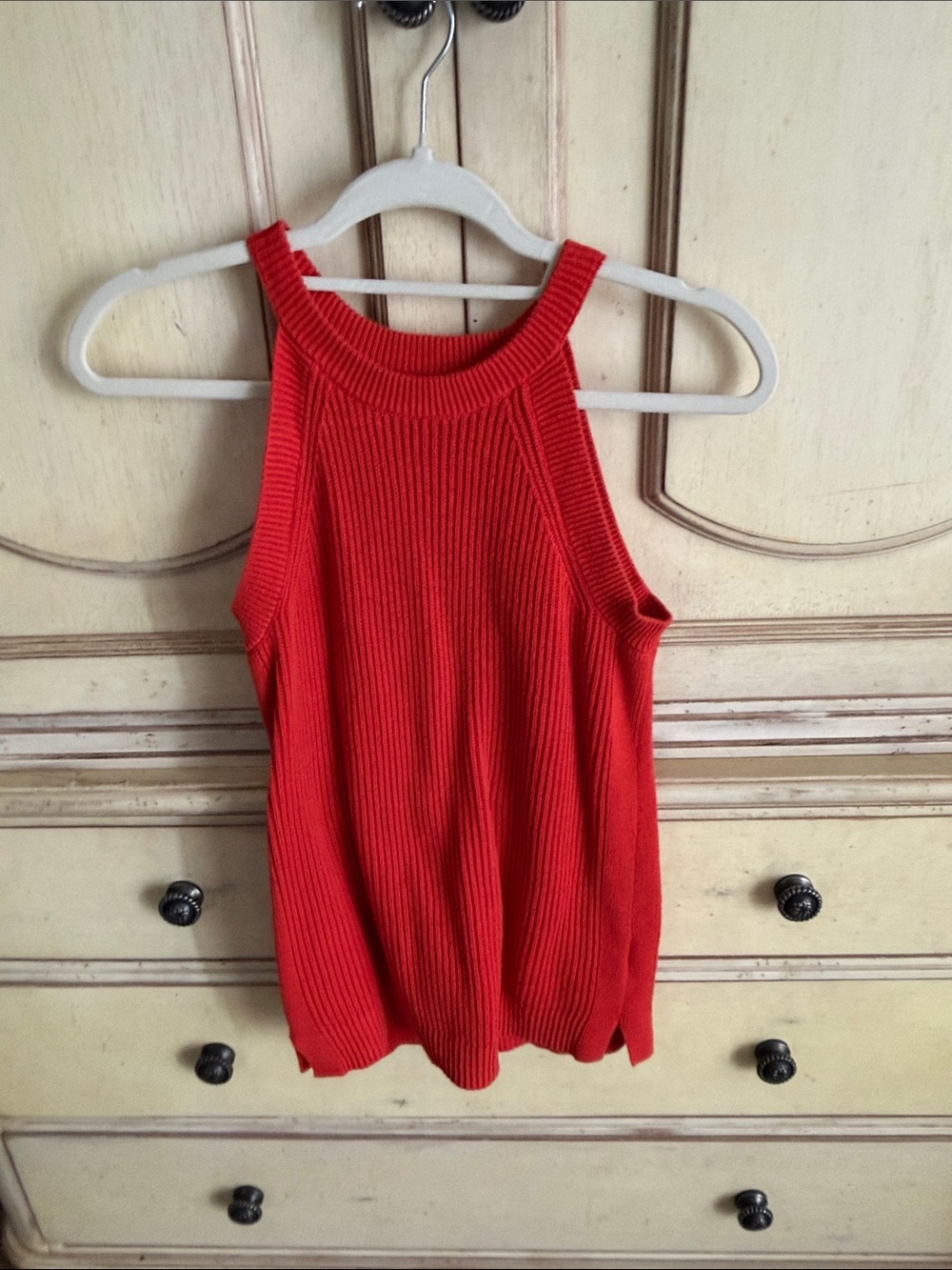 Old Navy Red Ribbed High-Neck Tank Top Orange